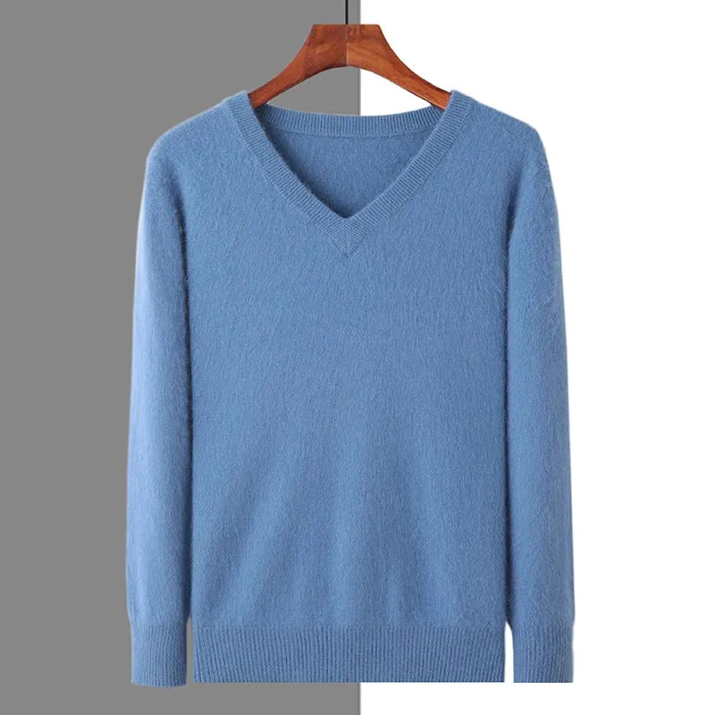 New Autumn Winter New Men's 100% Mink Cashmere Sweater V-Neck Knit Pullover