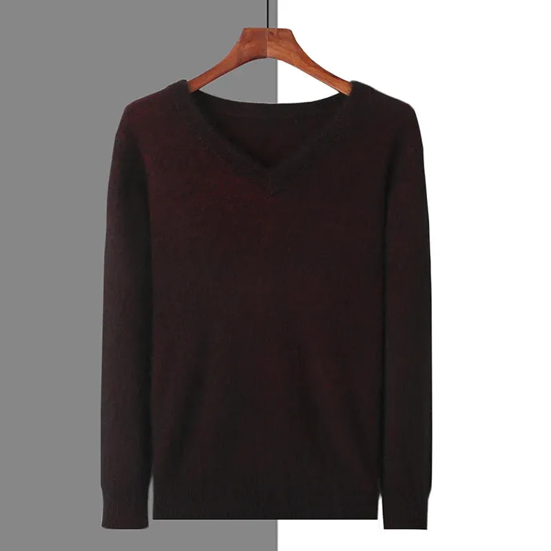 New Autumn Winter New Men's 100% Mink Cashmere Sweater V-Neck Knit Pullover