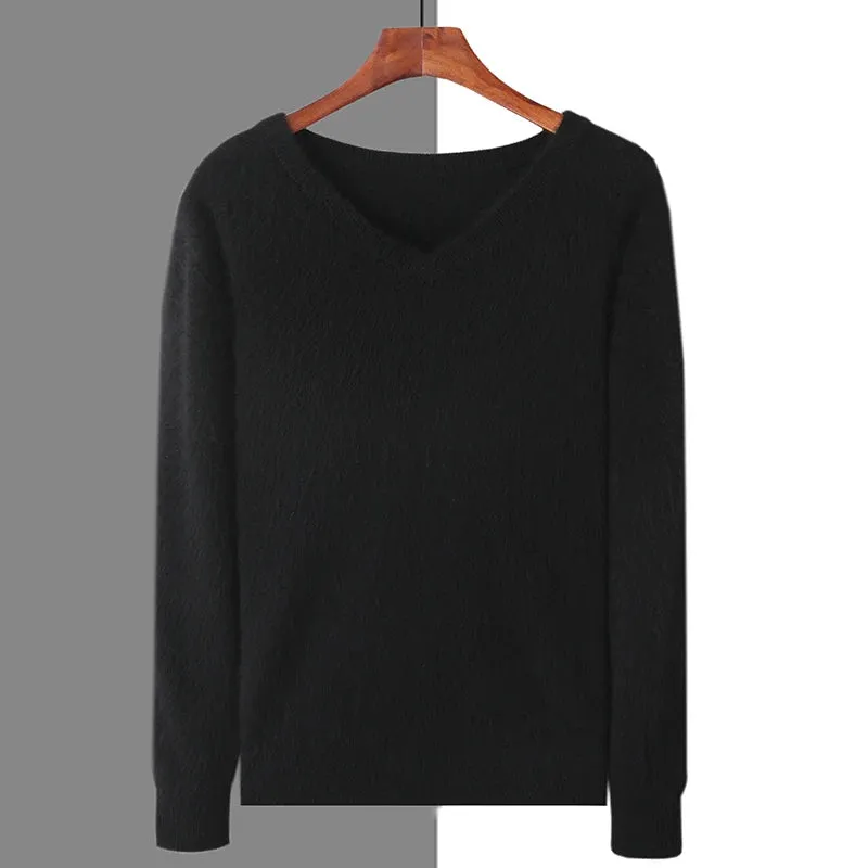 New Autumn Winter New Men's 100% Mink Cashmere Sweater V-Neck Knit Pullover