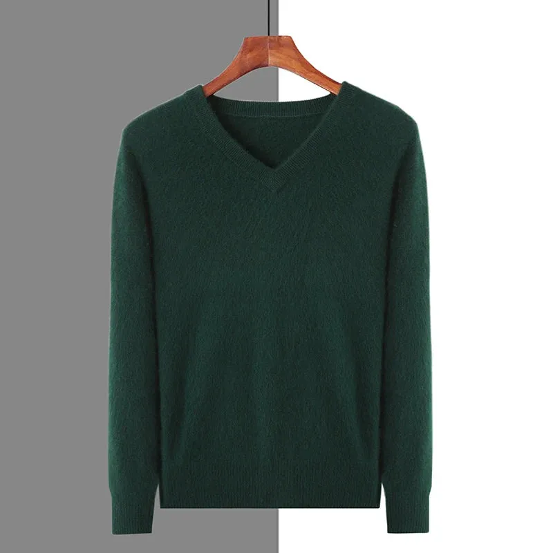 New Autumn Winter New Men's 100% Mink Cashmere Sweater V-Neck Knit Pullover