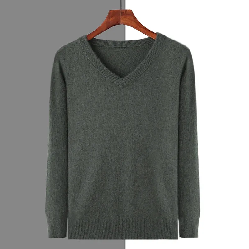 New Autumn Winter New Men's 100% Mink Cashmere Sweater V-Neck Knit Pullover