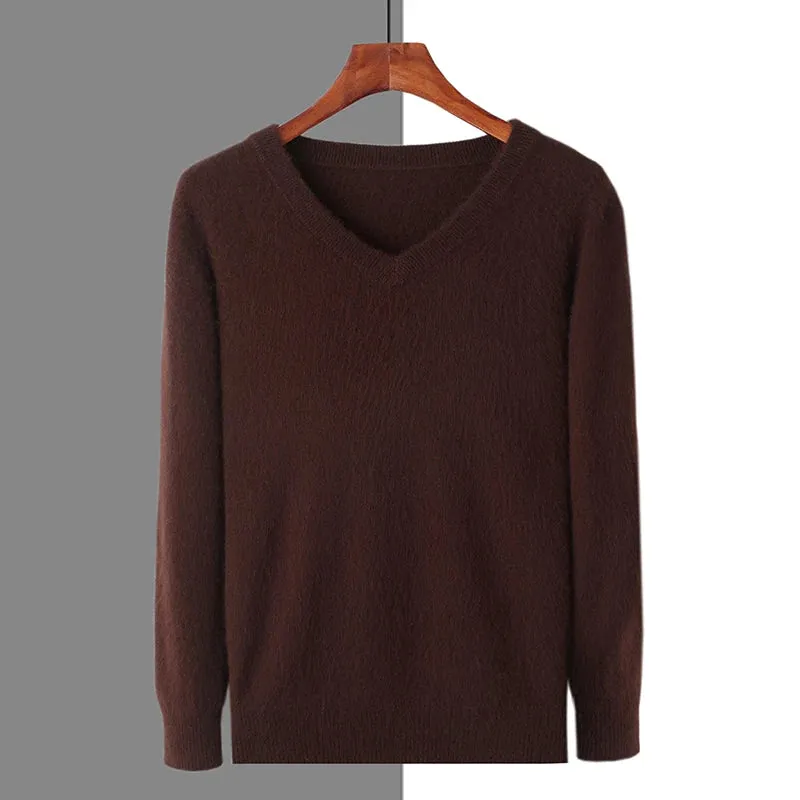 New Autumn Winter New Men's 100% Mink Cashmere Sweater V-Neck Knit Pullover