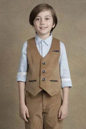 One Friday Kids Boys Camel Coloured Waist Coat