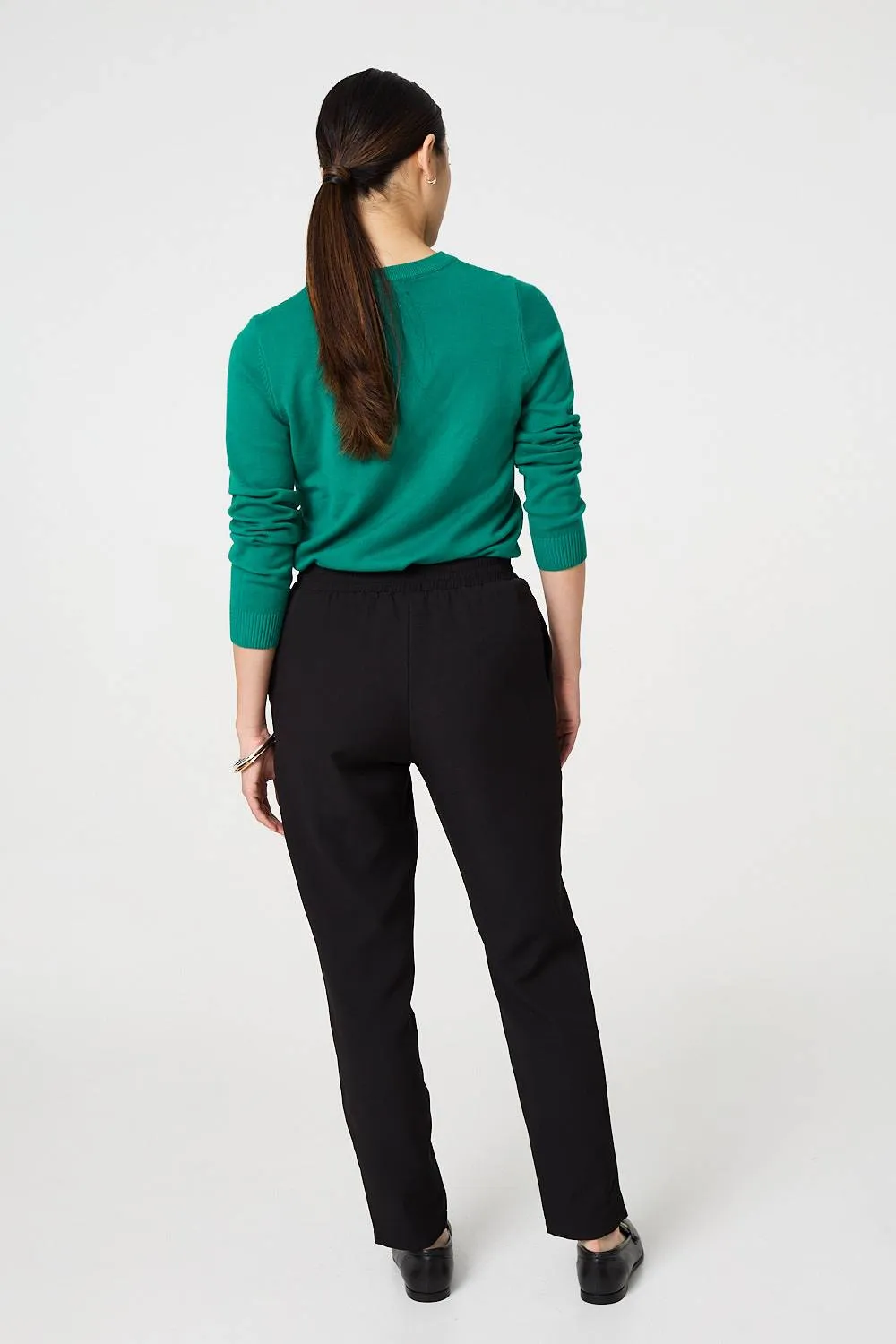 Plain Drawstring Waist Slim Trousers