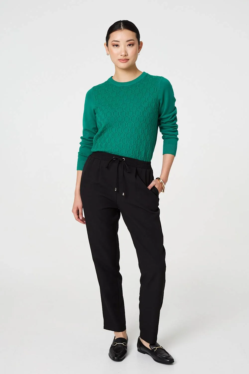 Plain Drawstring Waist Slim Trousers