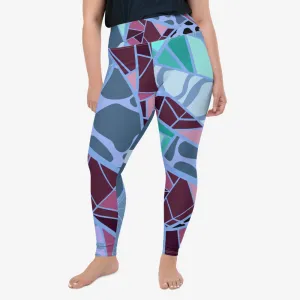 Plus Size Patterned Leggings "Mosaic" Blue/Plum