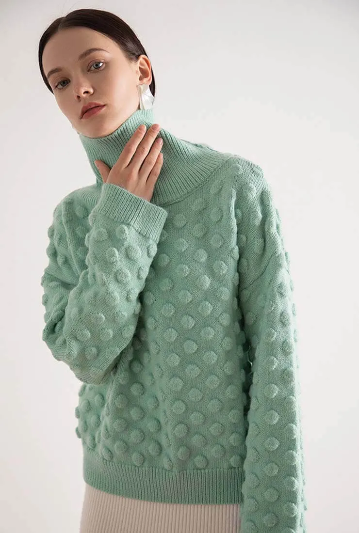 Polka Dot Casual Turtleneck Pullover Sweater