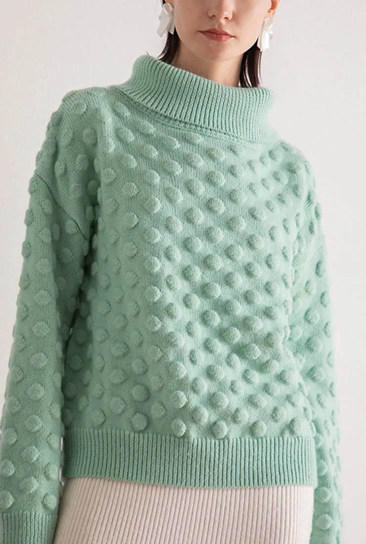 Polka Dot Casual Turtleneck Pullover Sweater