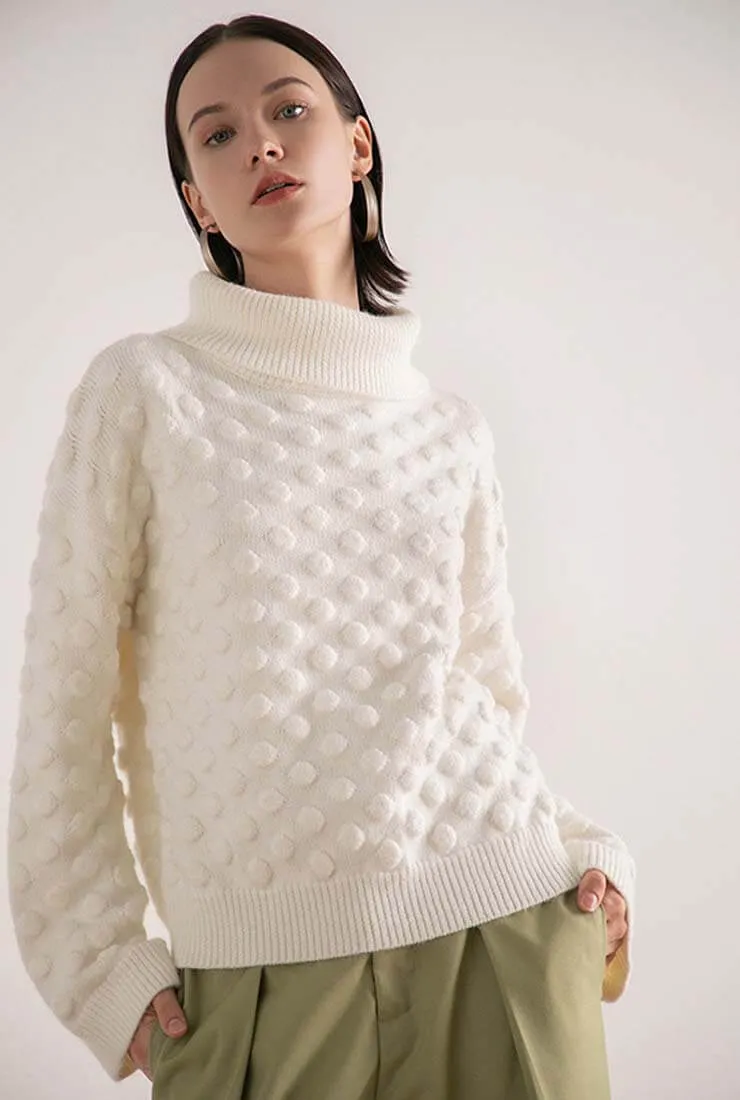 Polka Dot Casual Turtleneck Pullover Sweater