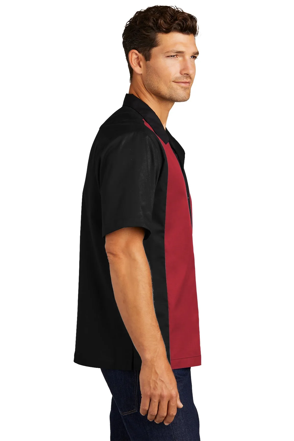 Port Authority Retro Branded Camp Shirts, Black/Red