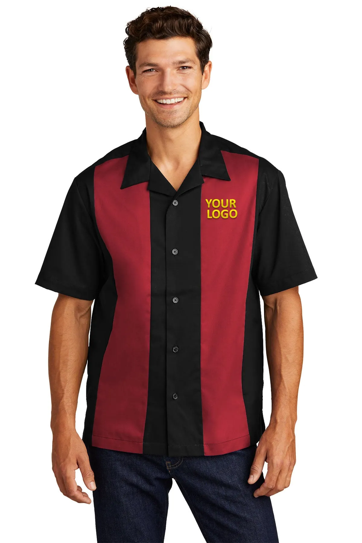 Port Authority Retro Branded Camp Shirts, Black/Red