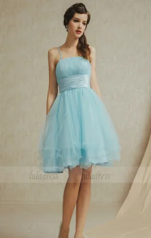 Romantic Tulle A-Line Empire Spaghetti Straps Short Bridesmaid Dress