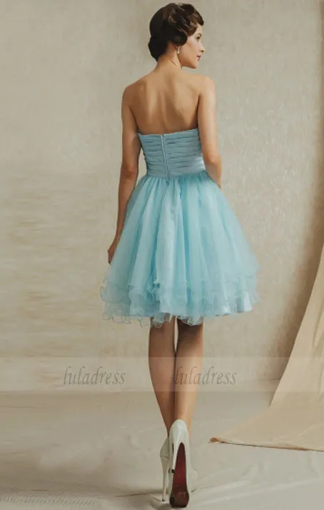 Romantic Tulle A-Line Empire Spaghetti Straps Short Bridesmaid Dress