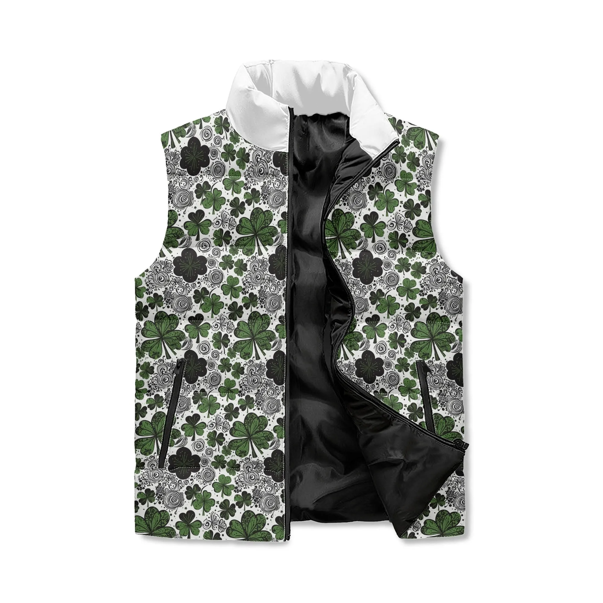 Scribble Clover Unisex Lightweight Stand Collar Zip Up Puffer Vest