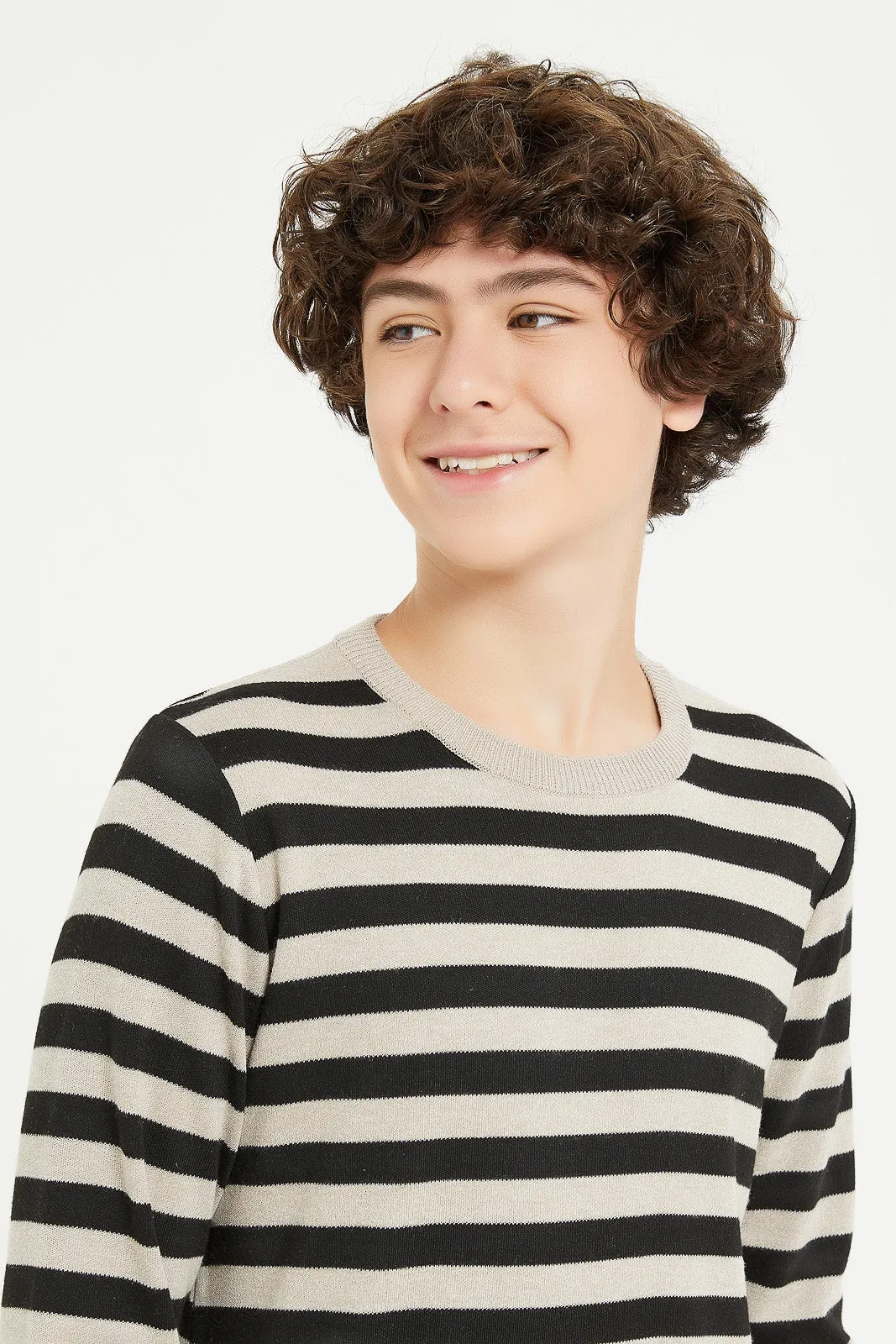 Senior Boys Beige Stripe Pullover