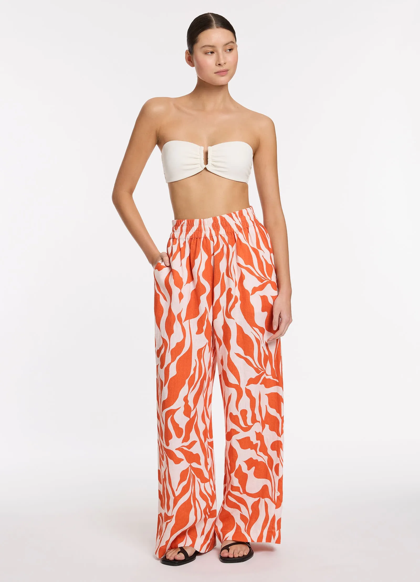 Sereno Ditsy Wide Leg Pant - Coral