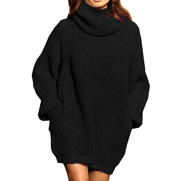 Short Oversize Women's Turtleneck Sweaters Dress