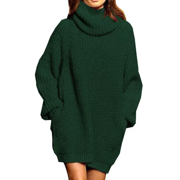 Short Oversize Women's Turtleneck Sweaters Dress