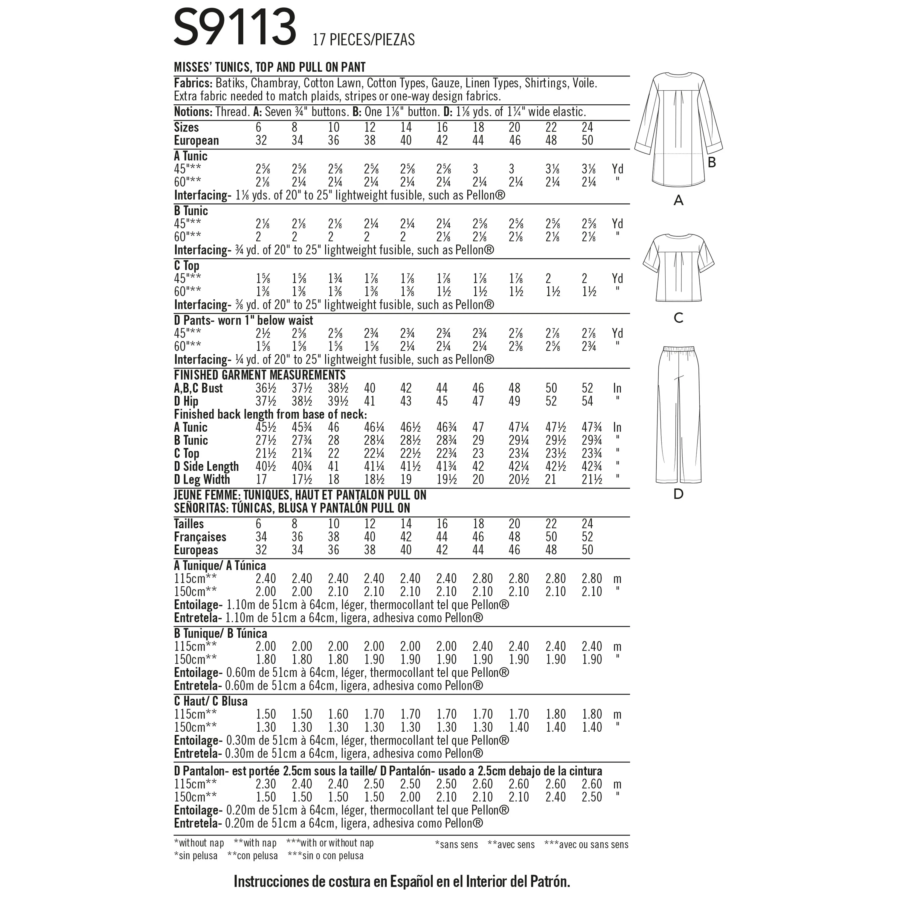 Simplicity Pattern 9113 Misses' Tunic, Top & Pull On Pants