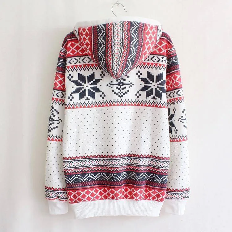 Snowflake Print Pocket Pullover Tracksuit Hoodie