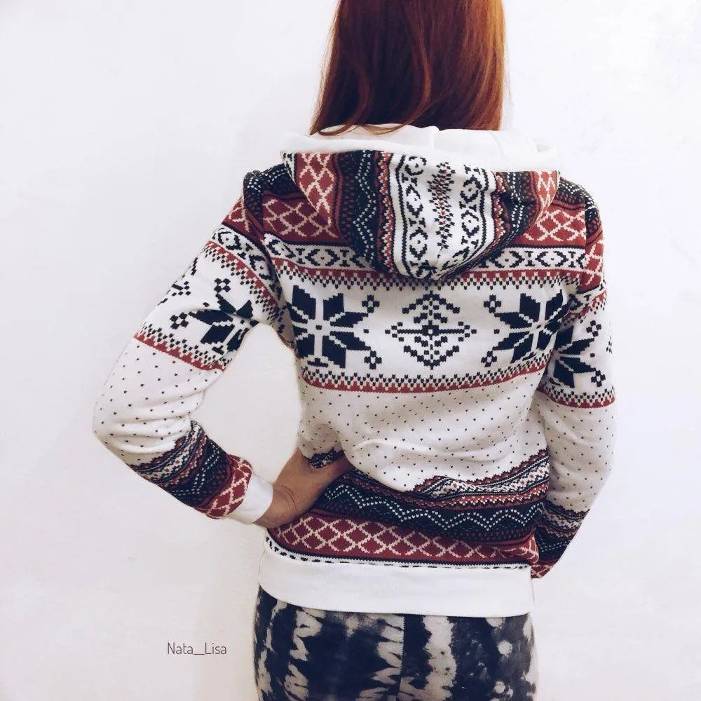 Snowflake Print Pocket Pullover Tracksuit Hoodie