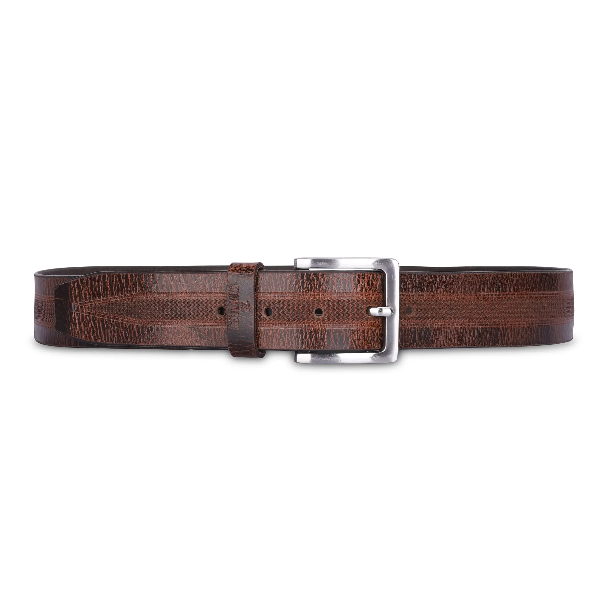 THE CLOWNFISH Men's Genuine Leather Belt with Embossed Design- Tan (Size-36 inches)