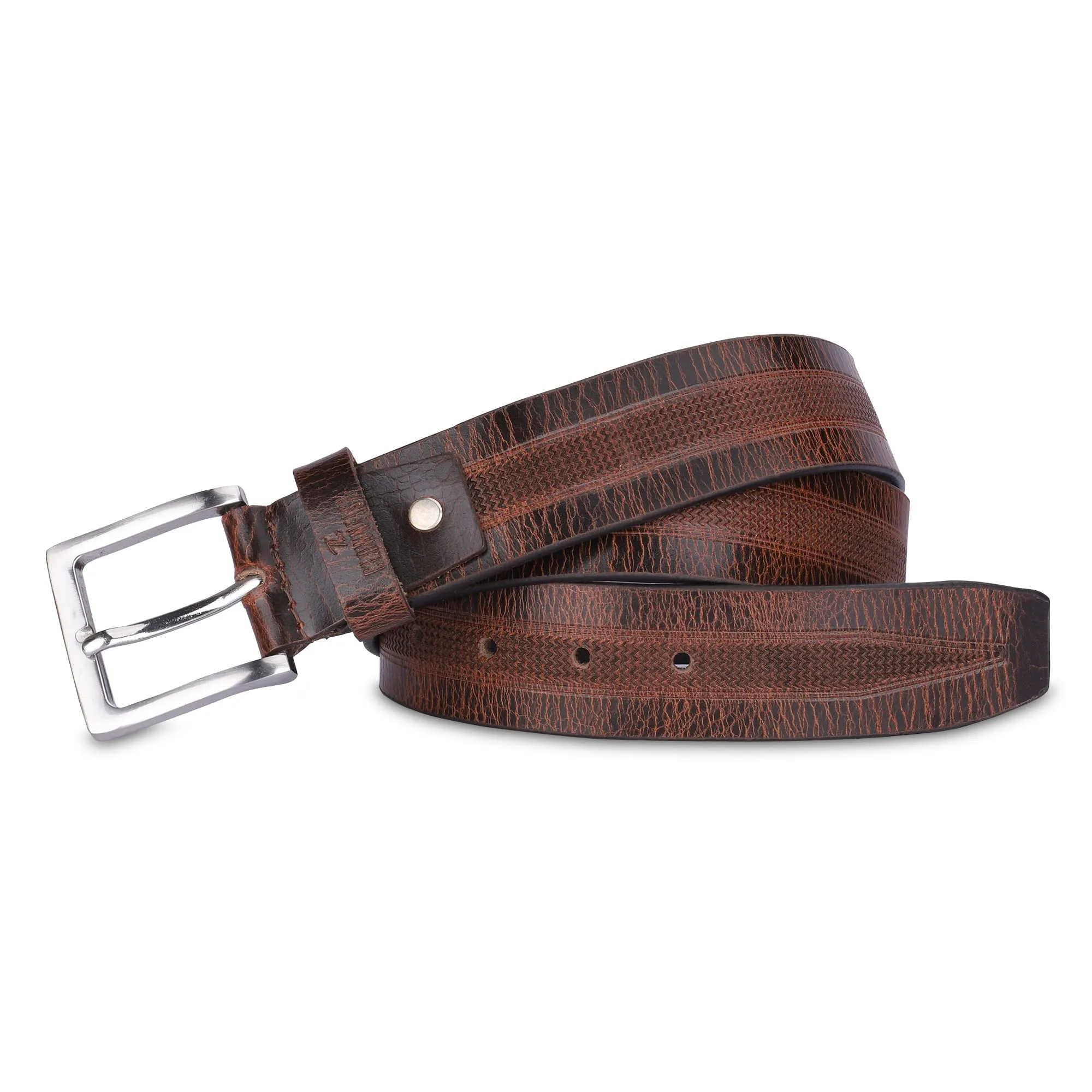 THE CLOWNFISH Men's Genuine Leather Belt with Embossed Design- Tan (Size-36 inches)