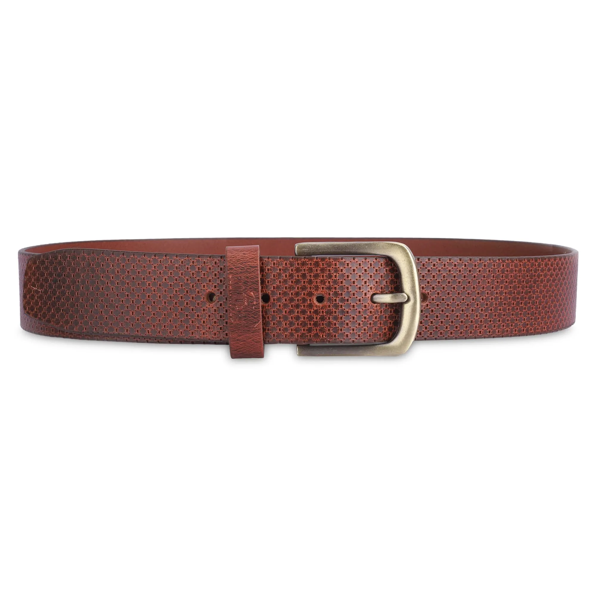 THE CLOWNFISH Men's Genuine Leather Belt with Textured Design - Tan (Size - 36 inches)