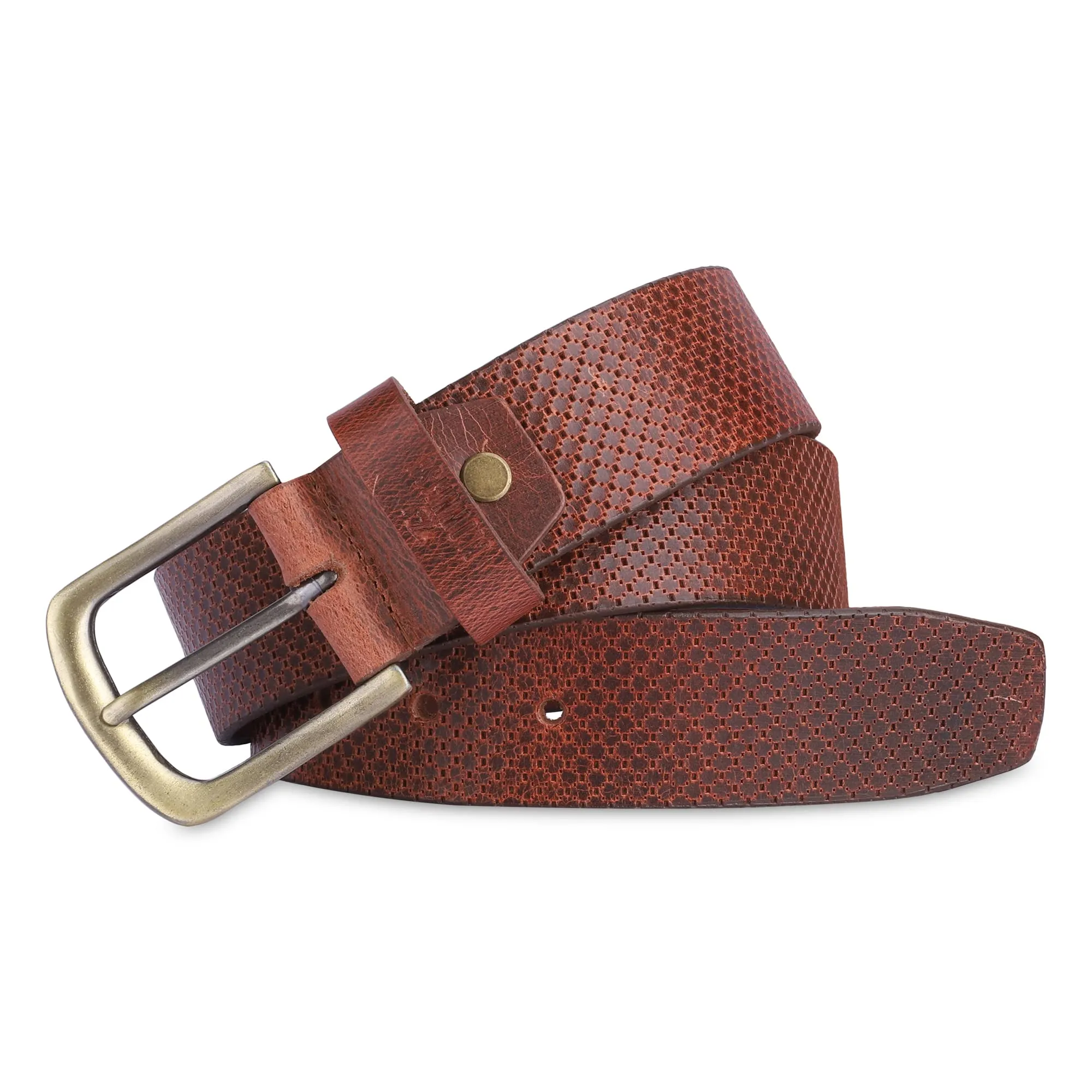 THE CLOWNFISH Men's Genuine Leather Belt with Textured Design - Tan (Size - 36 inches)