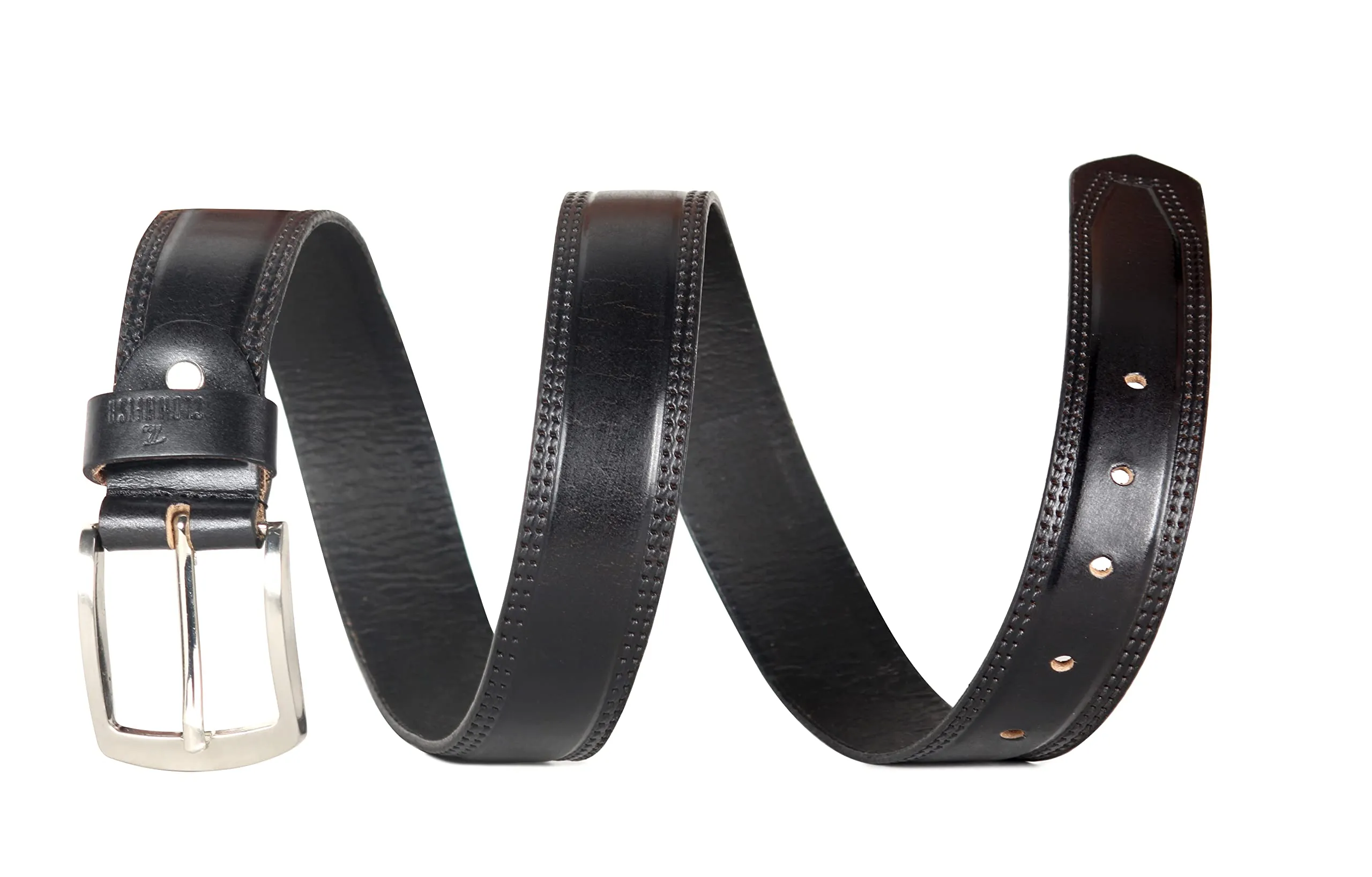 THE CLOWNFISH Men's Genuine Leather Belt with Textured/Embossed Design-Coal Black (Size-32 inches)