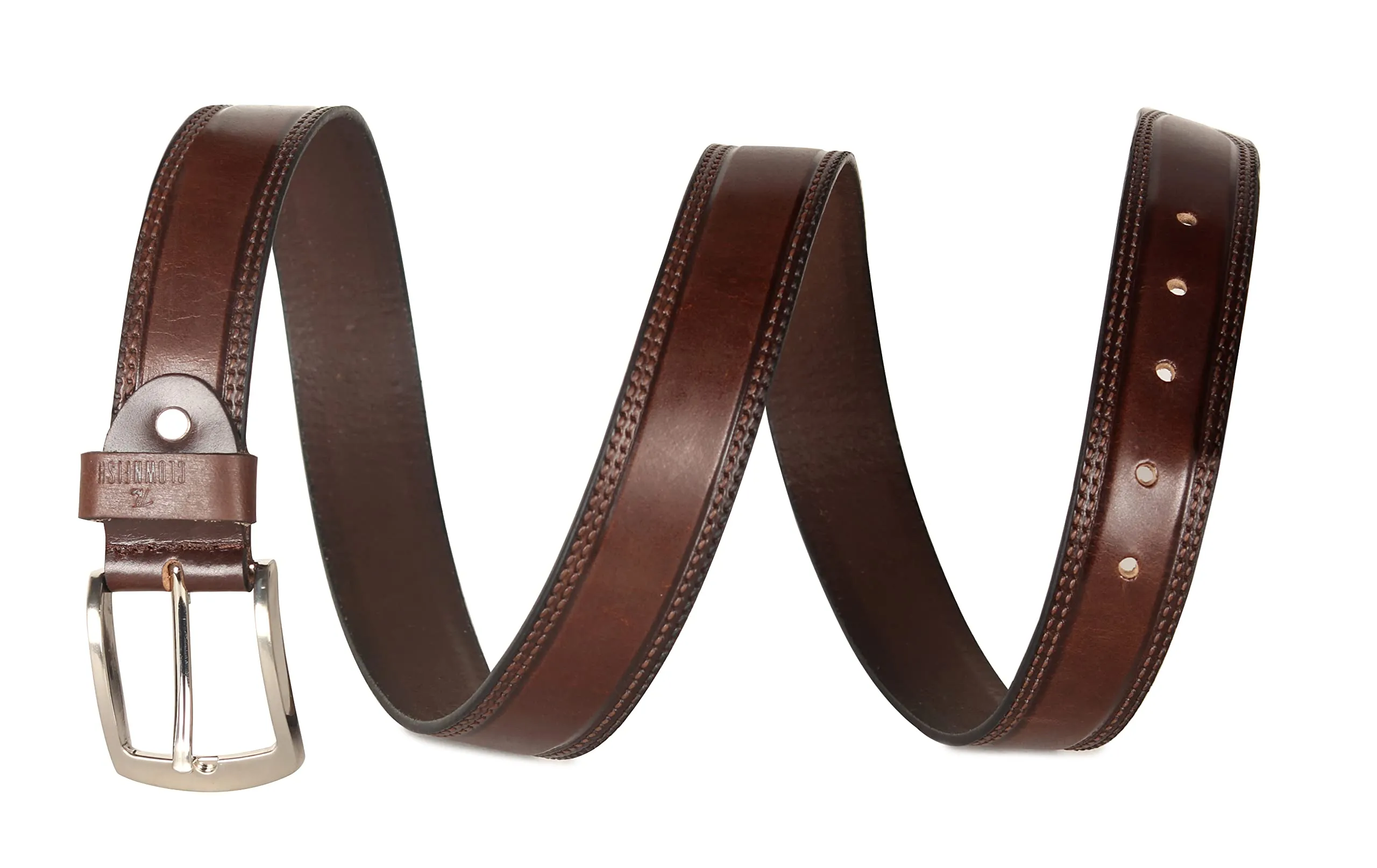 THE CLOWNFISH Men's Genuine Leather Belt with Textured/Embossed Design-Coffee Brown (Size-32 inches)