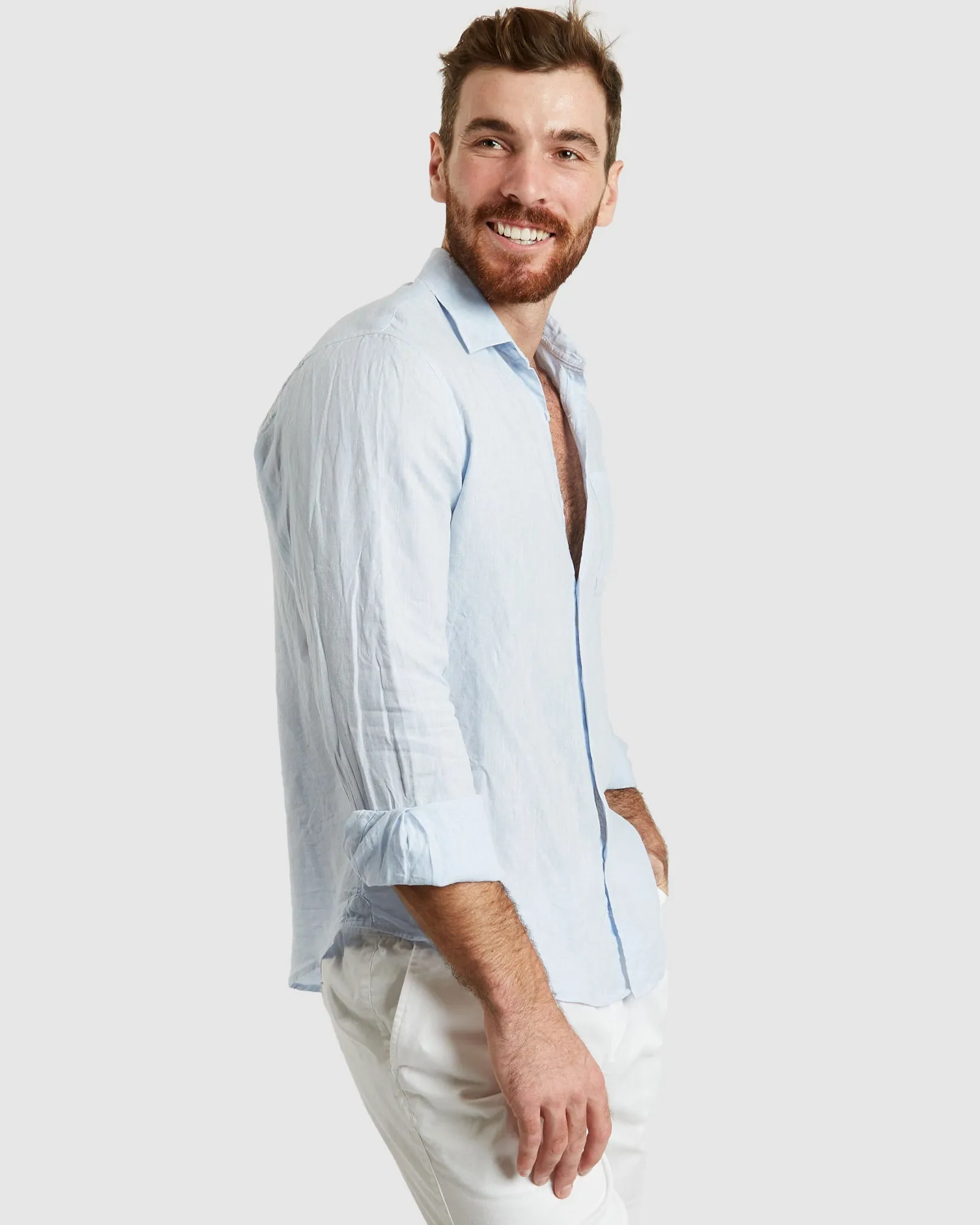 Tulum-Casual Sky Linen Shirt Long Sleeve