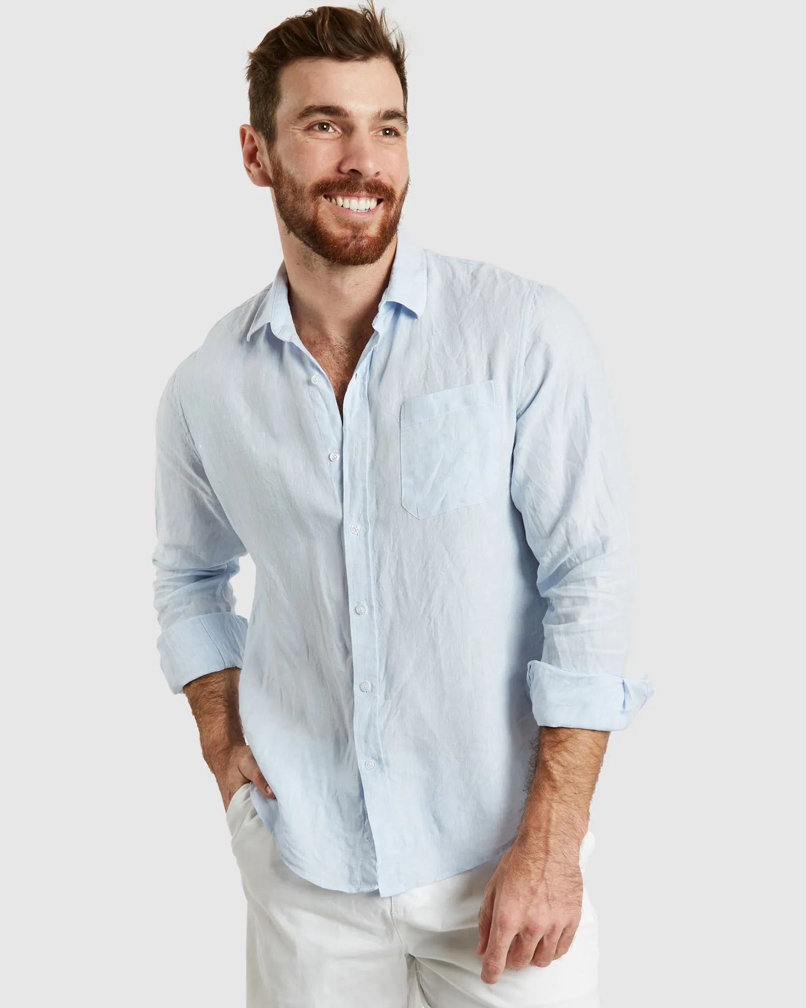 Tulum-Casual Sky Linen Shirt Long Sleeve