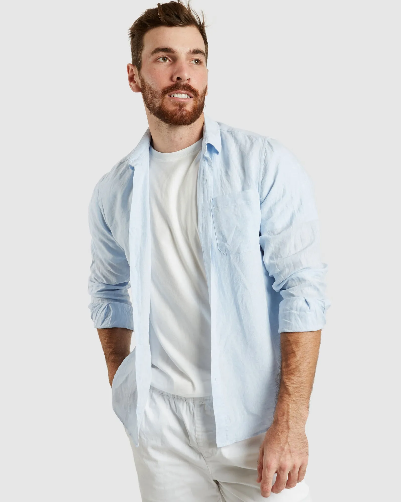 Tulum-Casual Sky Linen Shirt Long Sleeve