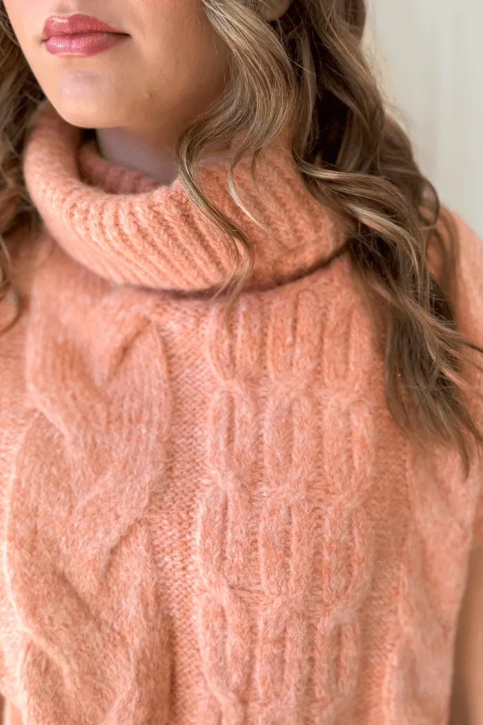 Turtleneck Cable Knit Sweater in Orange