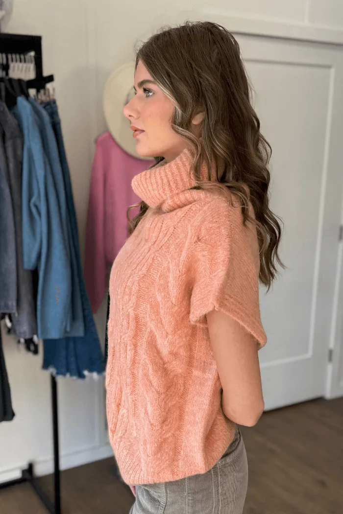 Turtleneck Cable Knit Sweater in Orange