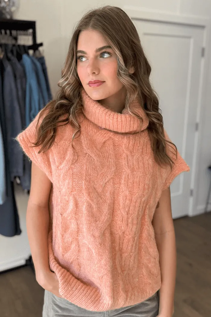 Turtleneck Cable Knit Sweater in Orange