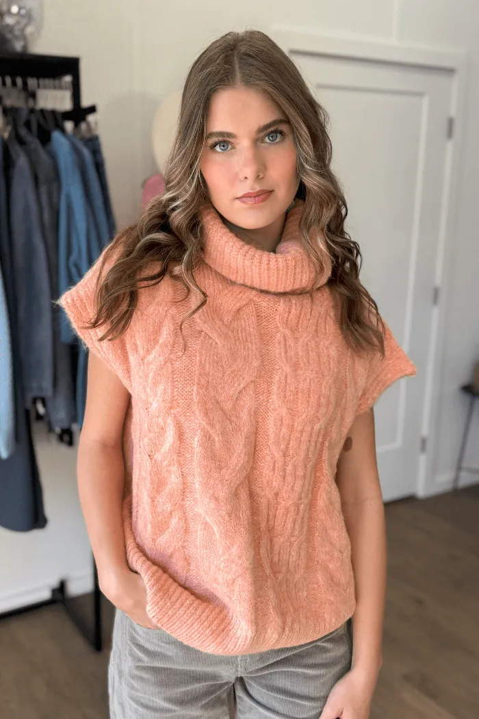 Turtleneck Cable Knit Sweater in Orange