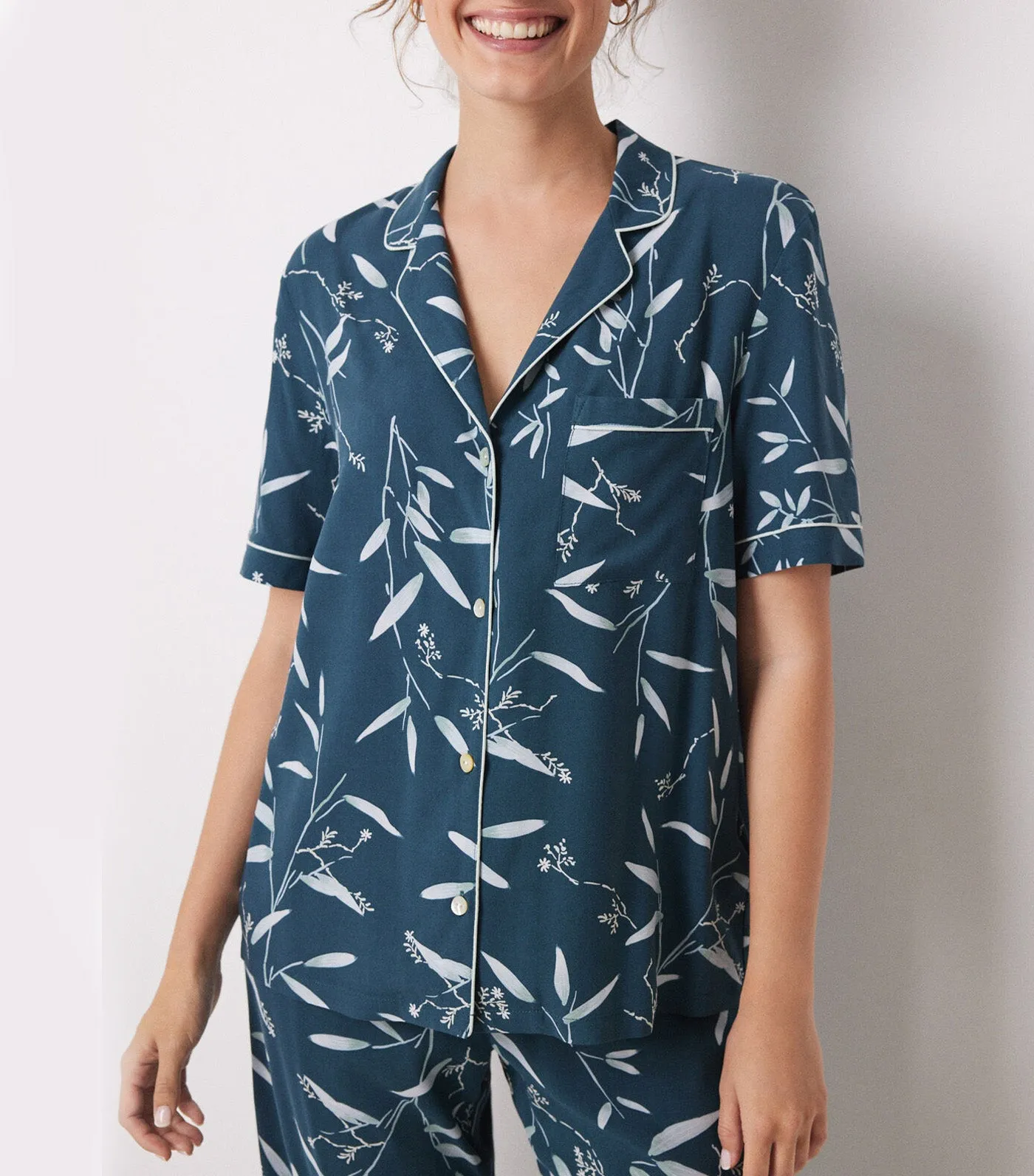 Viscose Leaf Shirt Pajamas Green