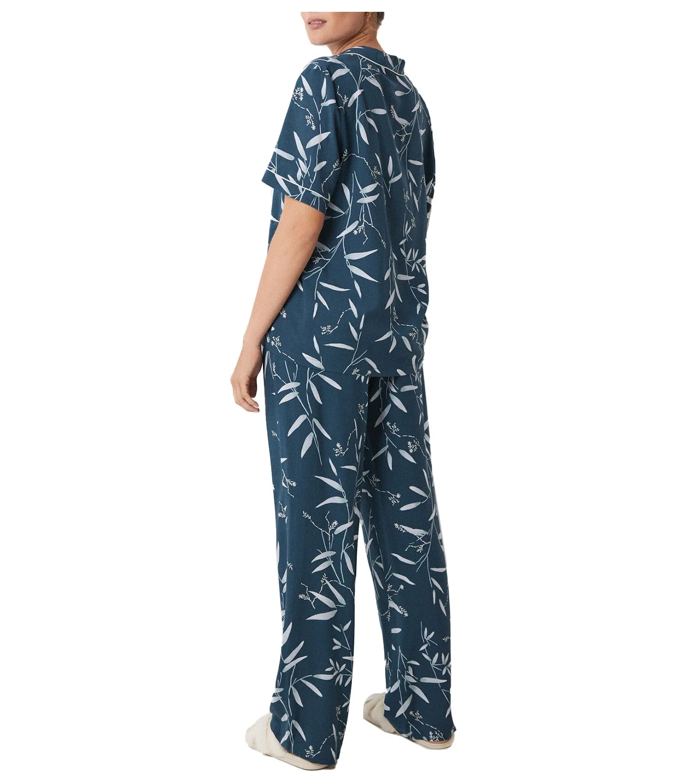 Viscose Leaf Shirt Pajamas Green