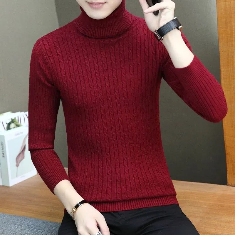 Warm Slim Fit Turtleneck Men's Sweater Pullover Knit Fall Winter Fashion