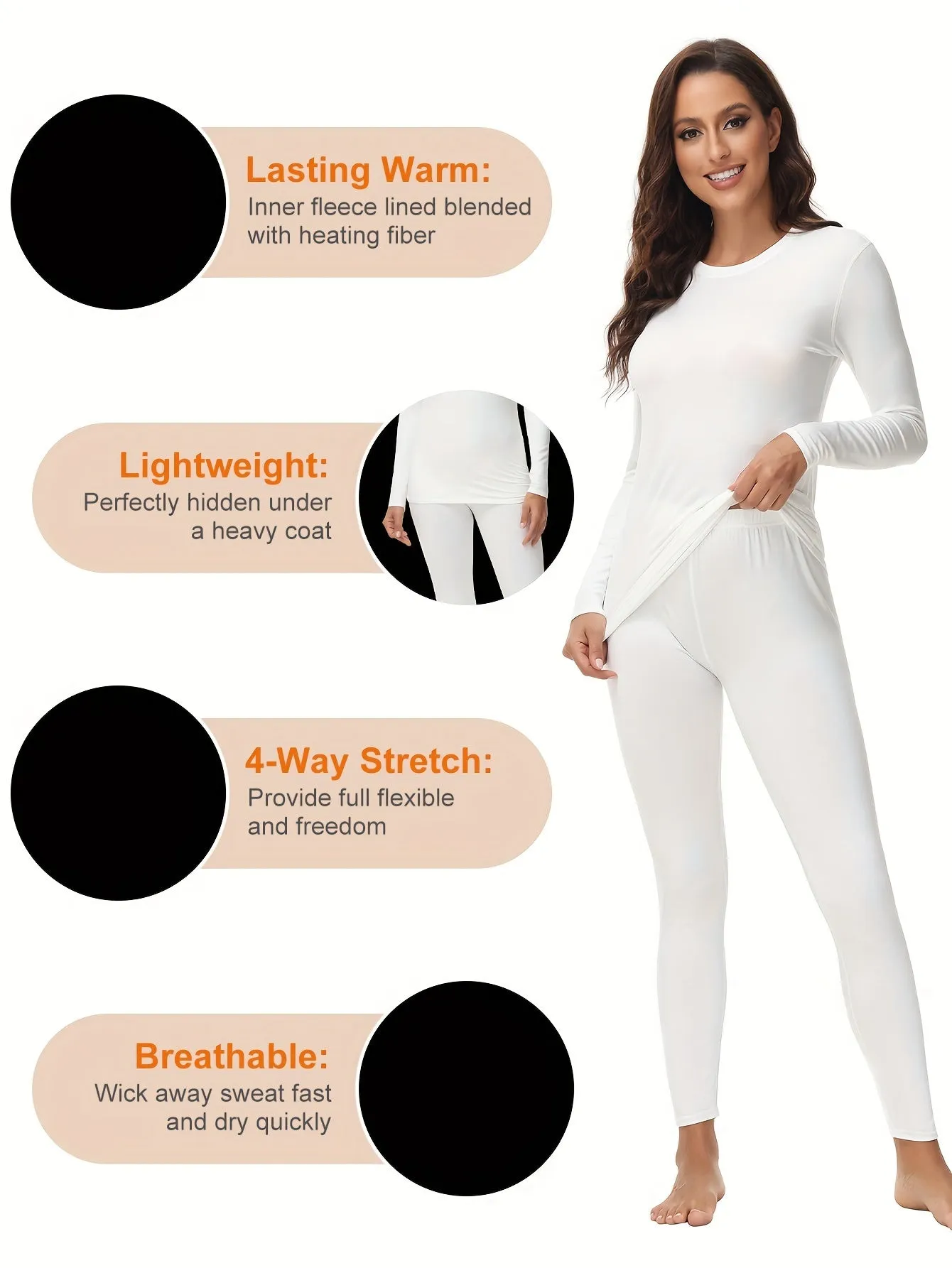 Winter-Ready Women's Thermal Set: Cozy Fleece-Lined, Stretchable, Easy-Care Top & Bottom - Non-Sheer & Stylish Long Johns