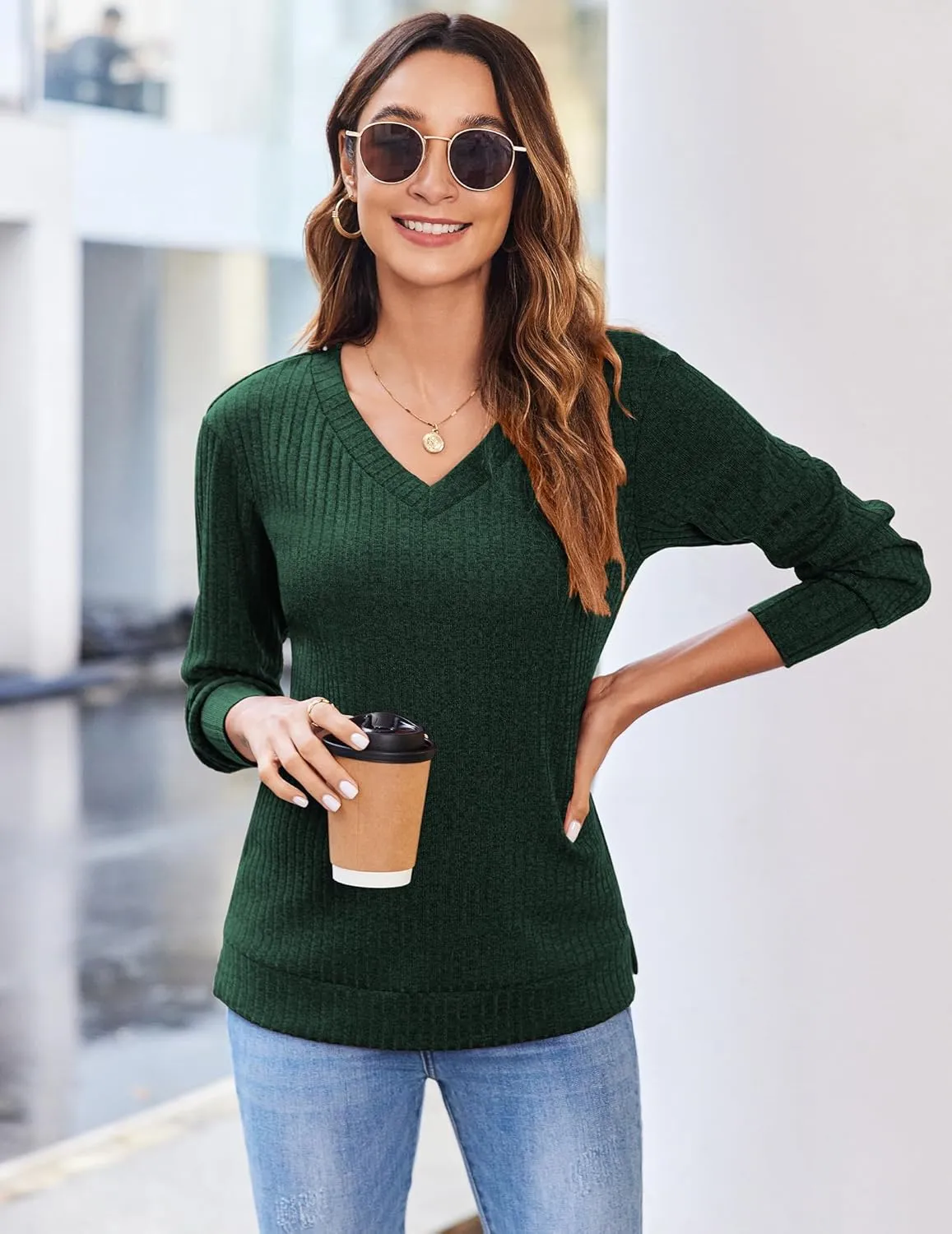 Zeagoo Long Sleeve Shirts for Women V Neck Casual Sweaters