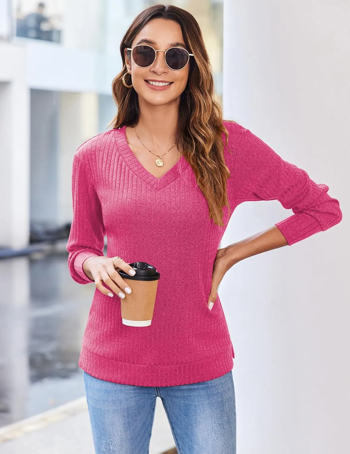 Zeagoo Long Sleeve Shirts for Women V Neck Casual Sweaters