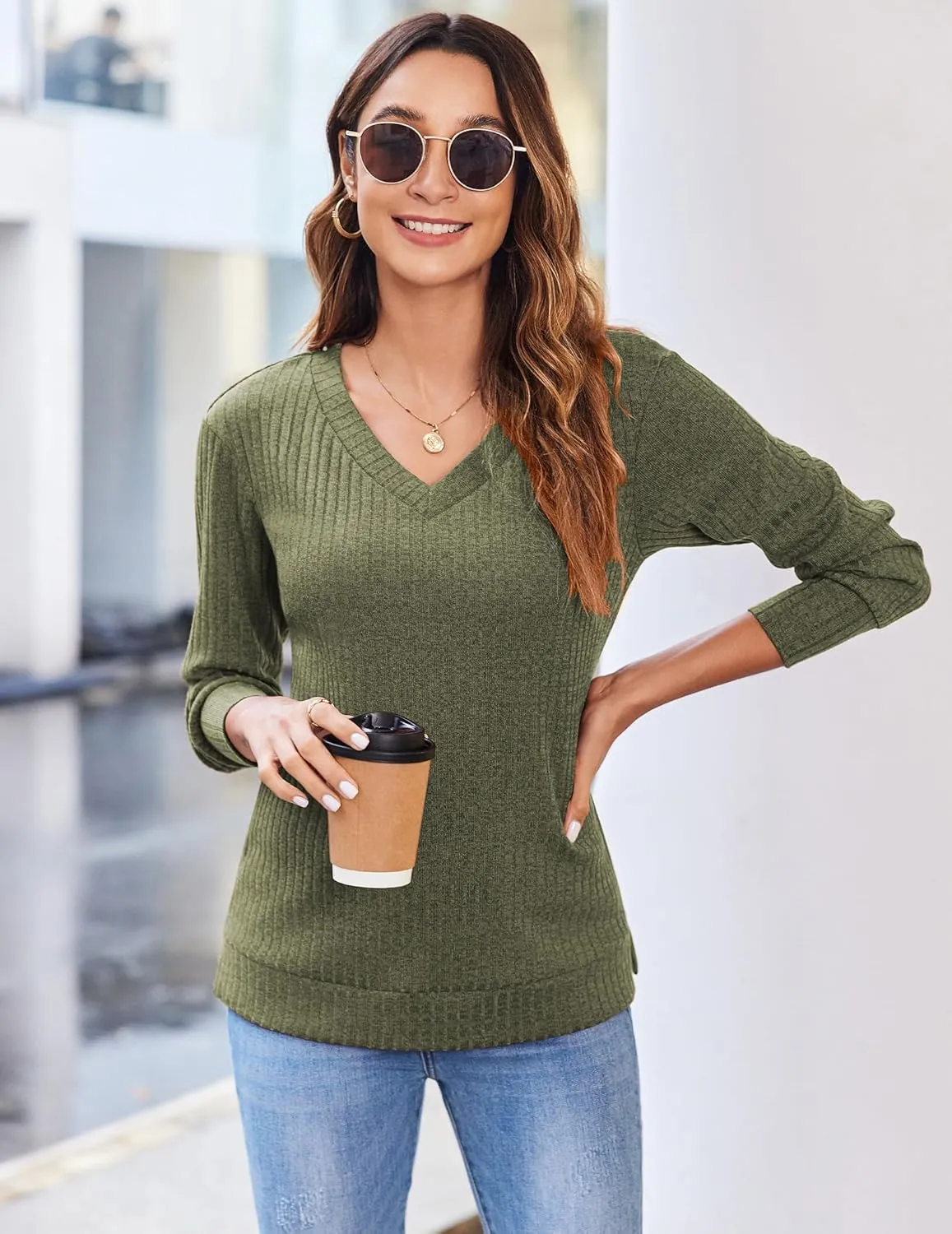 Zeagoo Long Sleeve Shirts for Women V Neck Casual Sweaters