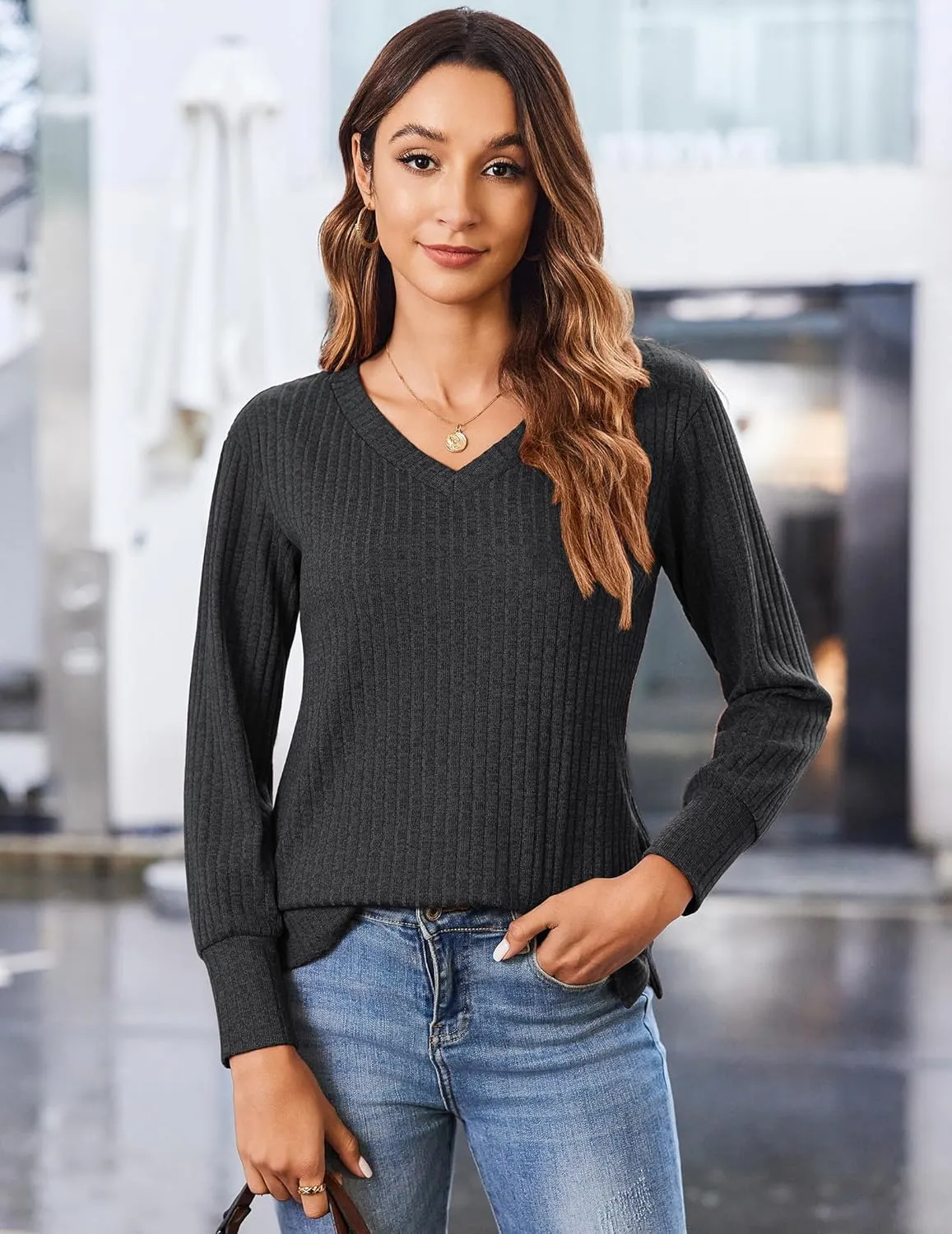 Zeagoo Long Sleeve Shirts for Women V Neck Casual Sweaters