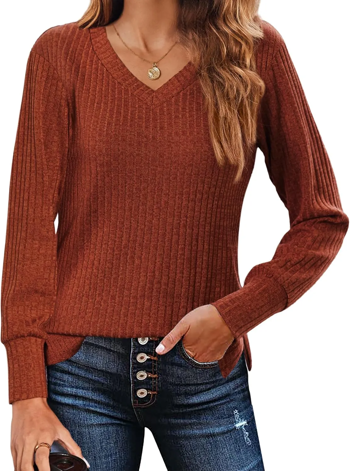 Zeagoo Long Sleeve Shirts for Women V Neck Casual Sweaters