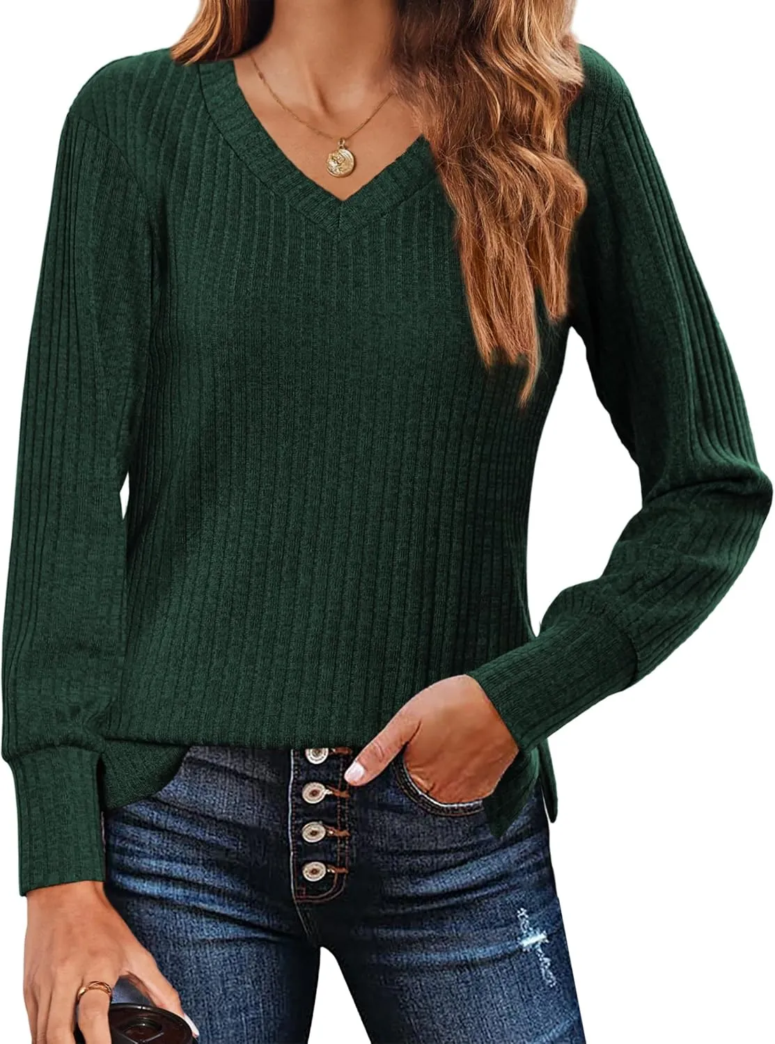 Zeagoo Long Sleeve Shirts for Women V Neck Casual Sweaters