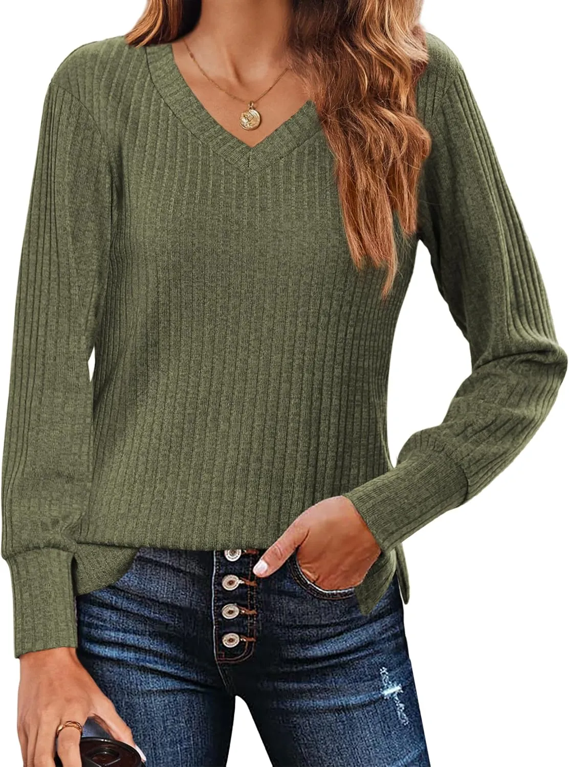 Zeagoo Long Sleeve Shirts for Women V Neck Casual Sweaters