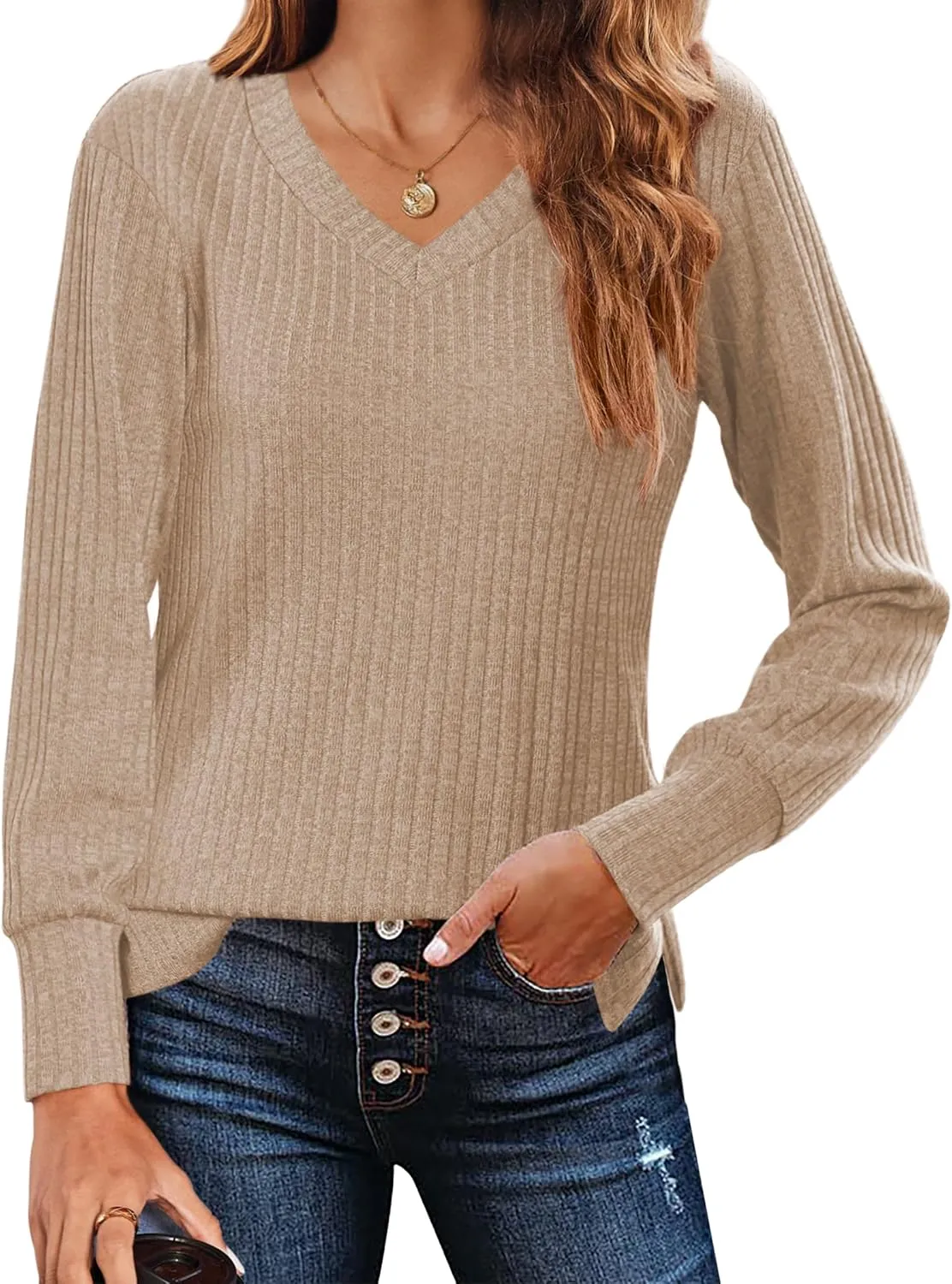 Zeagoo Long Sleeve Shirts for Women V Neck Casual Sweaters